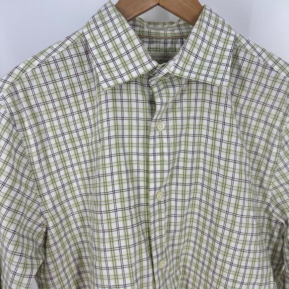 Banana Republic Mens Classic Fit Green & Brown Plaid Button-Down Shirt M 100% Co - Picture 3 of 7